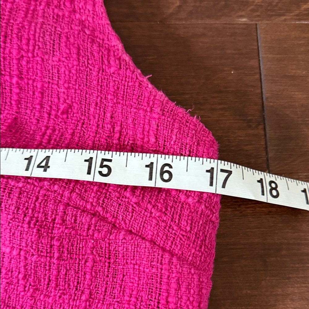 J.Crew Pink Fluted Hem A-Line Fringe Detail Textured Cotton Tweed Dress - 6 - Picture 9 of 10